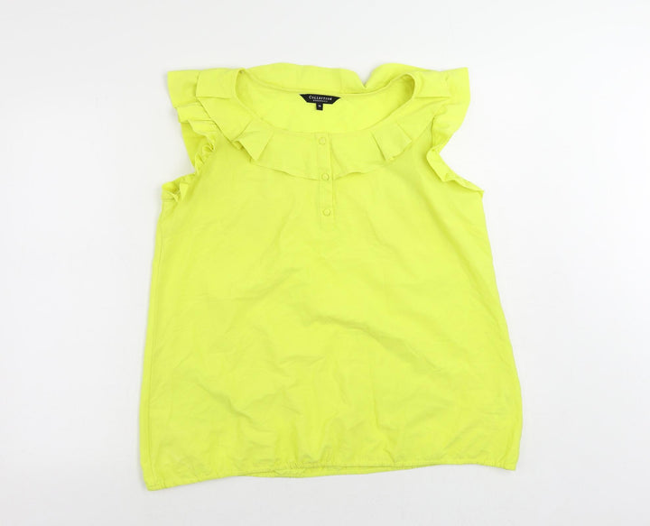 Debenhams Womens Yellow Polyester Basic Blouse Size 16 Boat Neck - Ruffle
