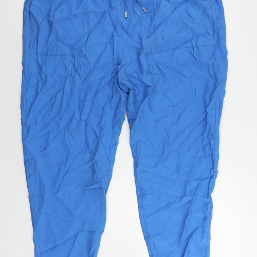 Marks and Spencer Womens Blue Lyocell Jogger Trousers Size 22 L28 in Regular Drawstring - Adjustable Waist