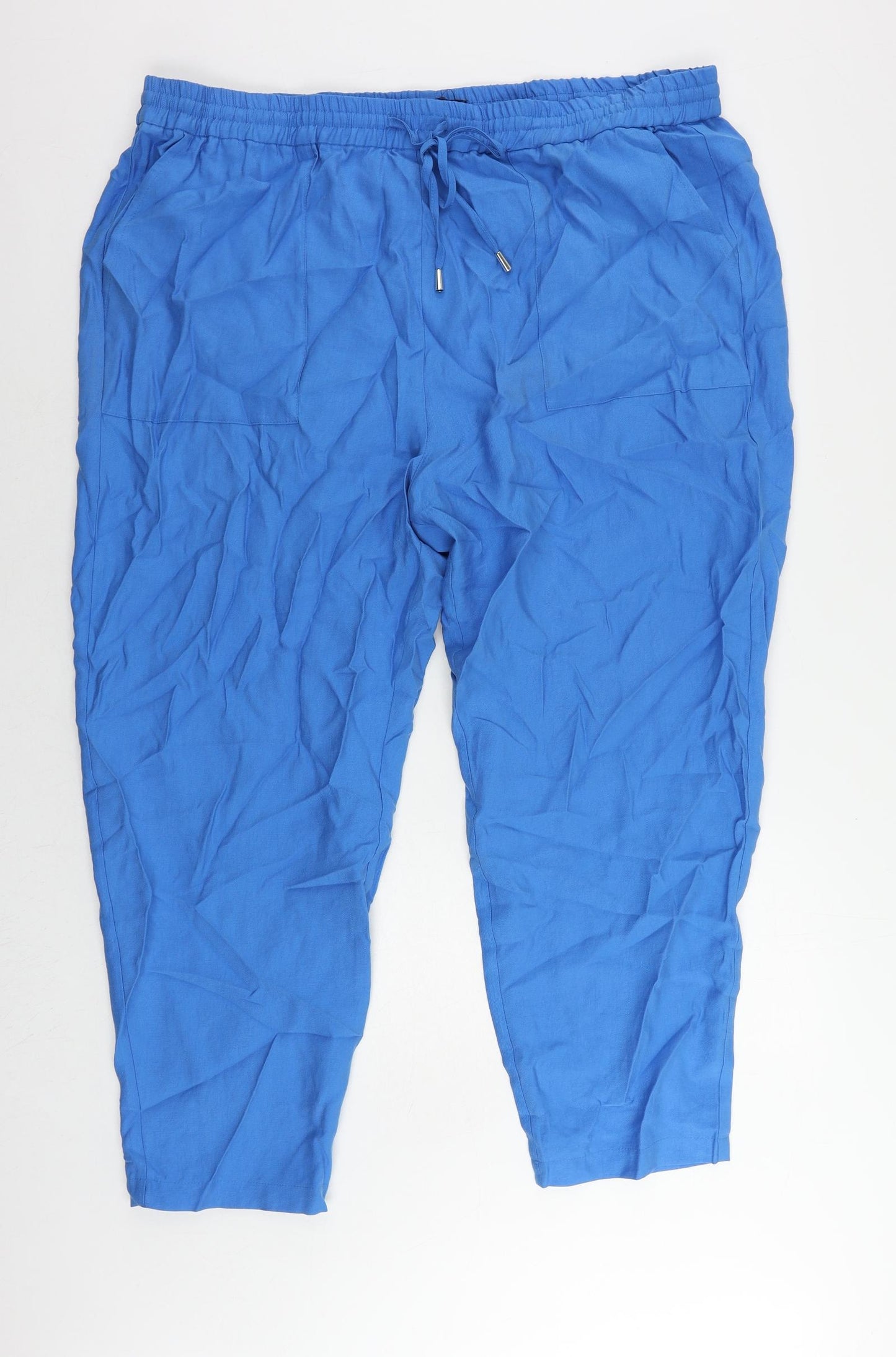 Marks and Spencer Womens Blue Lyocell Jogger Trousers Size 22 L28 in Regular Drawstring - Adjustable Waist
