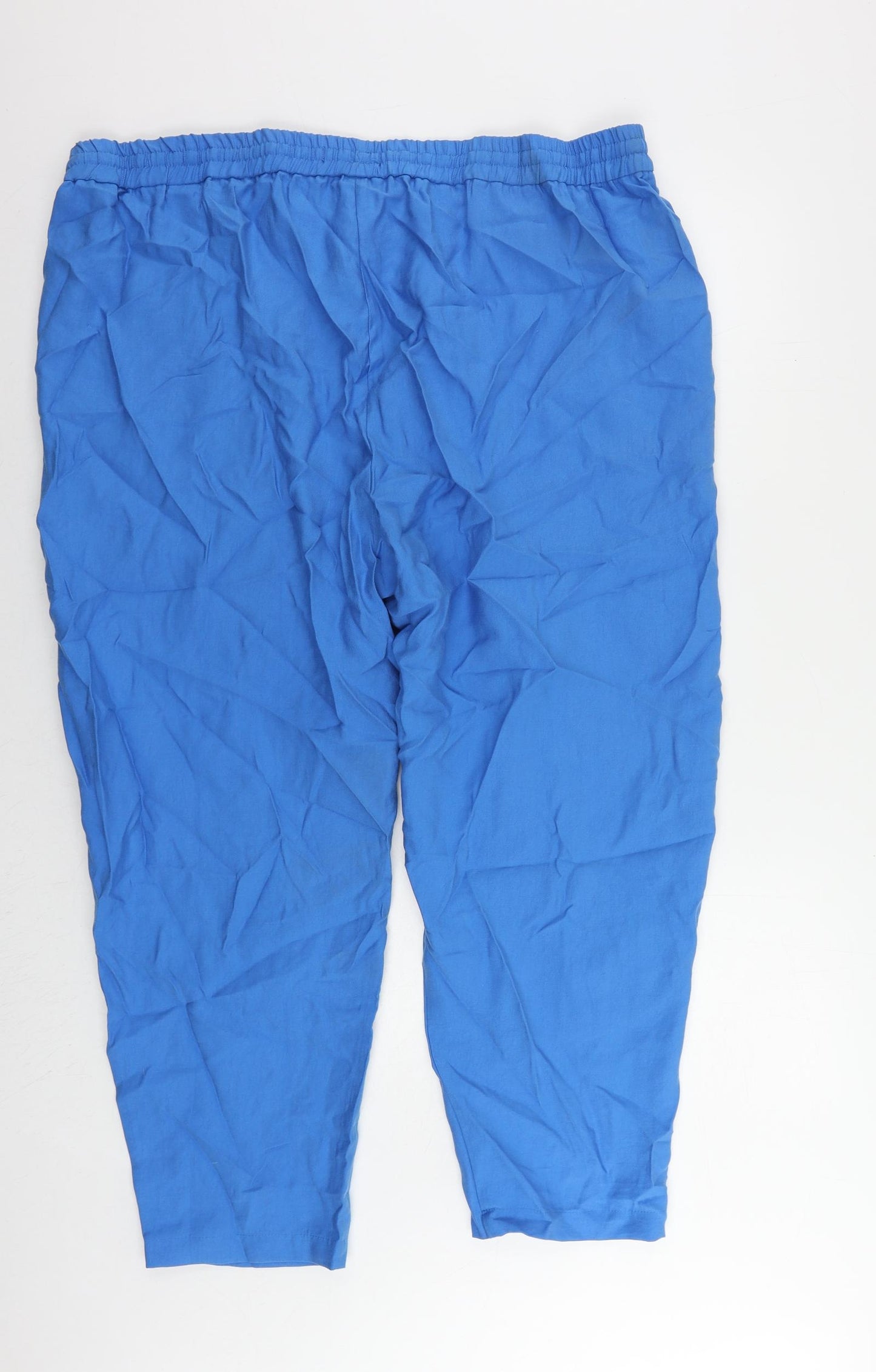 Marks and Spencer Womens Blue Lyocell Jogger Trousers Size 22 L28 in Regular Drawstring - Adjustable Waist