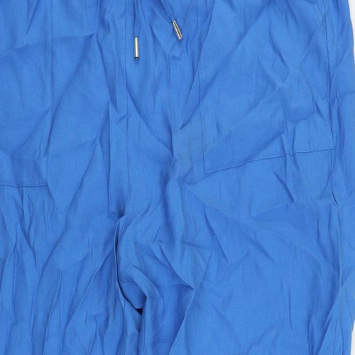 Marks and Spencer Womens Blue Lyocell Jogger Trousers Size 22 L28 in Regular Drawstring - Adjustable Waist