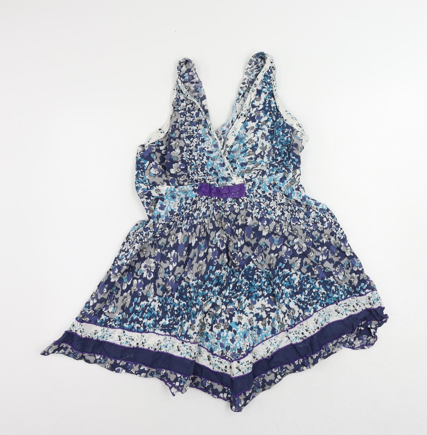 Joe Browns Womens Blue Geometric Cotton Basic Tank Size 10 V-Neck