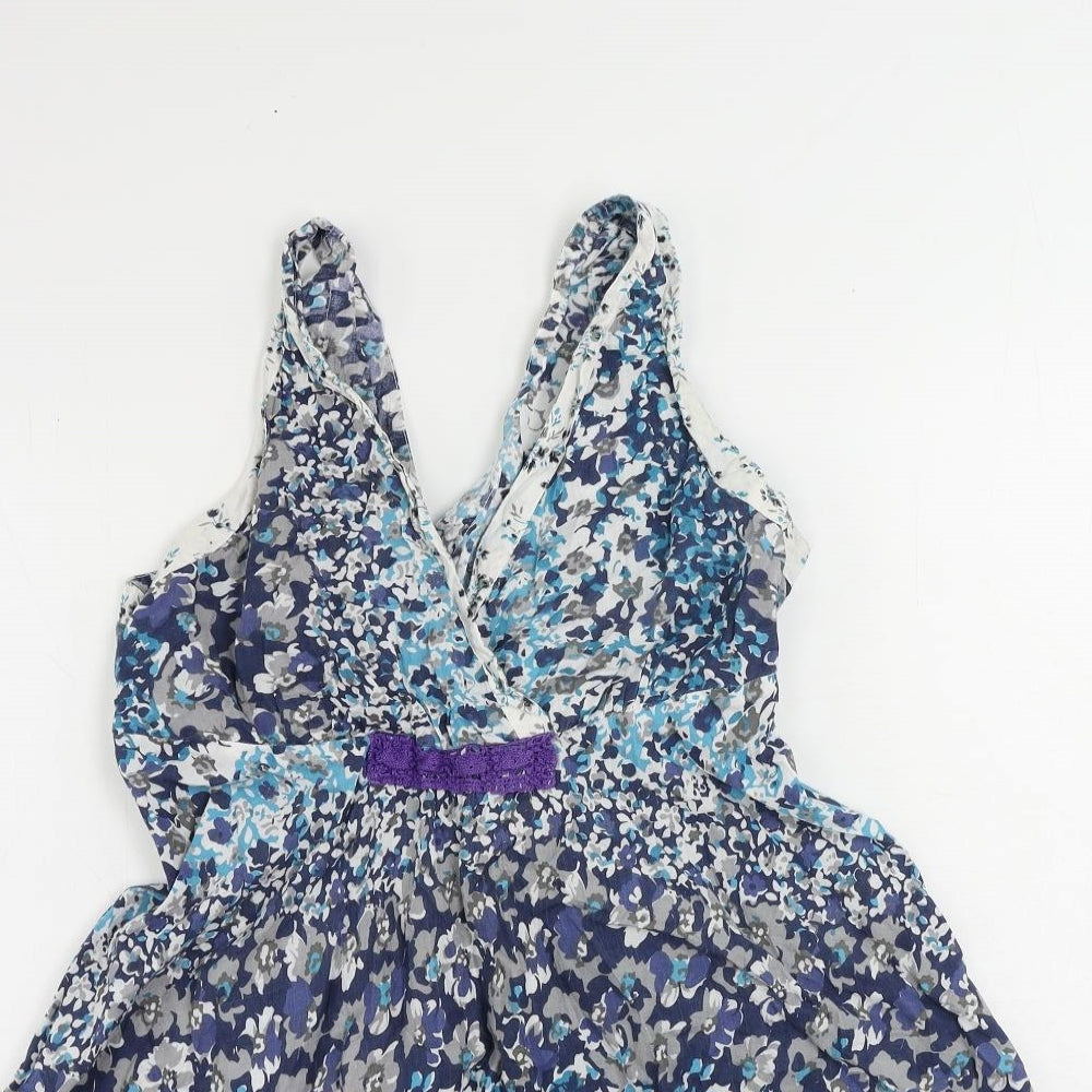 Joe Browns Womens Blue Geometric Cotton Basic Tank Size 10 V-Neck