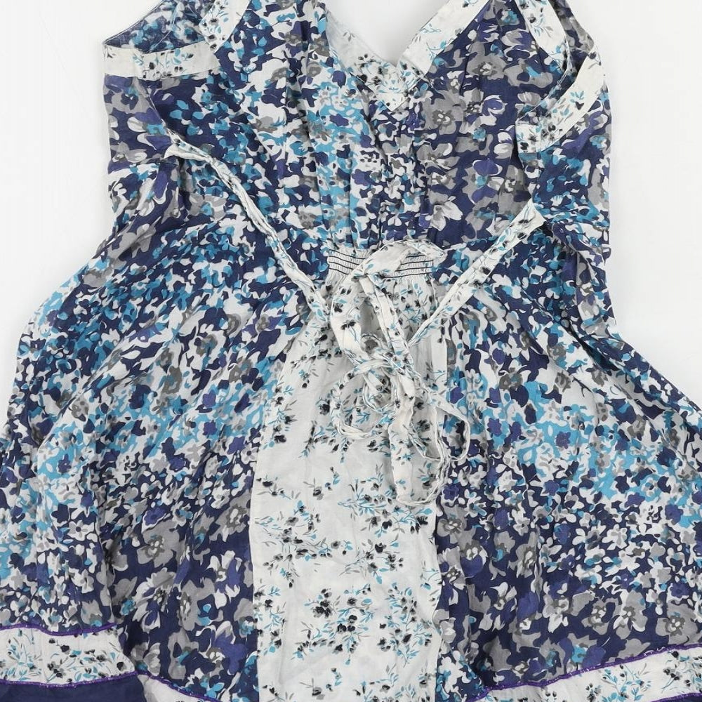 Joe Browns Womens Blue Geometric Cotton Basic Tank Size 10 V-Neck