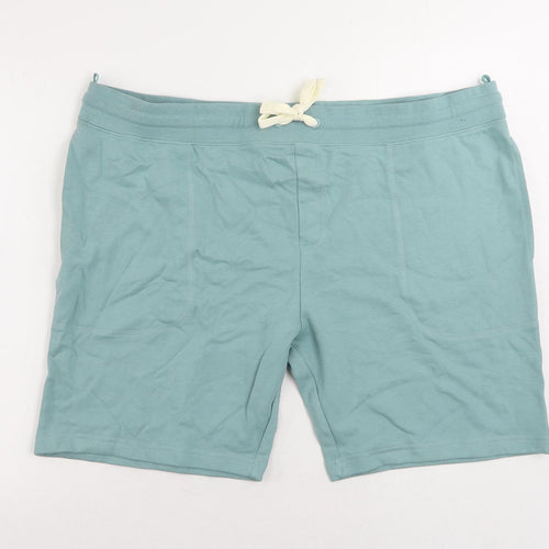 Marks and Spencer Mens Green Cotton Sweat Shorts Size 3XL L9 in Regular Drawstring - Adjustable Waist