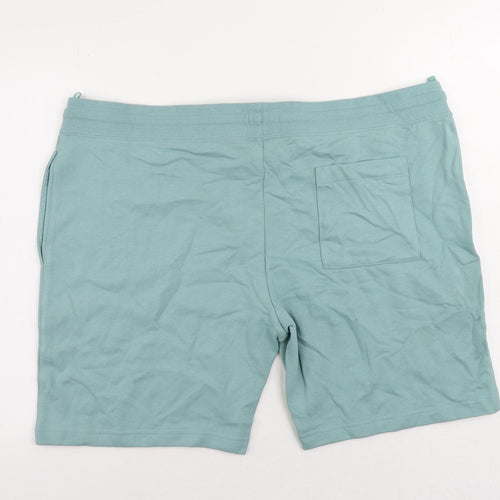 Marks and Spencer Mens Green Cotton Sweat Shorts Size 3XL L9 in Regular Drawstring - Adjustable Waist