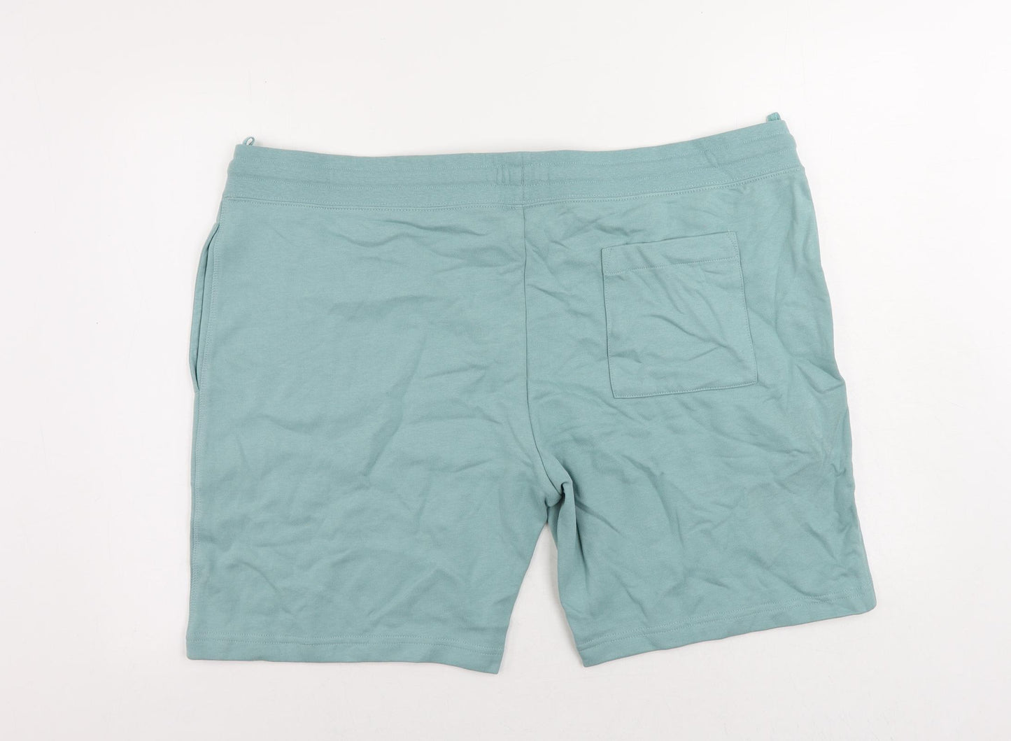 Marks and Spencer Mens Green Cotton Sweat Shorts Size 3XL L9 in Regular Drawstring - Adjustable Waist