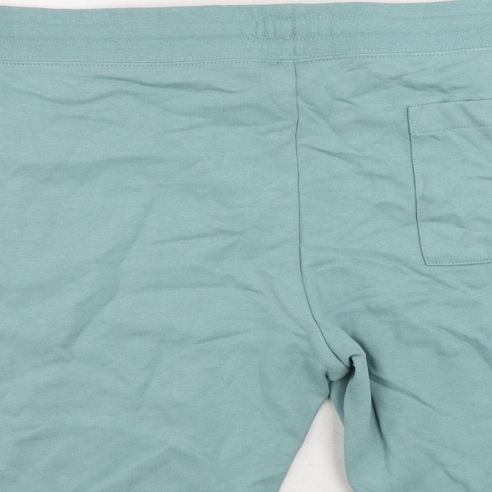 Marks and Spencer Mens Green Cotton Sweat Shorts Size 3XL L9 in Regular Drawstring - Adjustable Waist