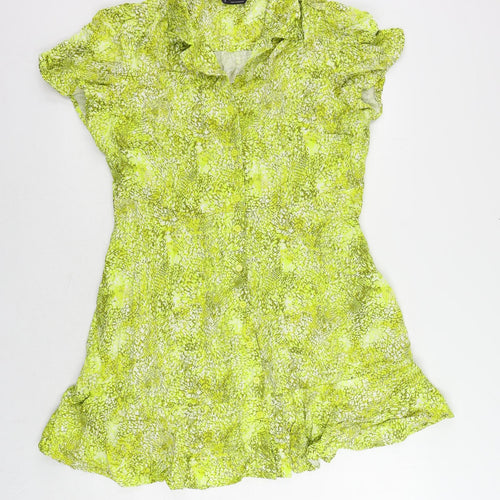Marks and Spencer Womens Yellow Animal Print Viscose Shirt Dress Size 16 Collared Button