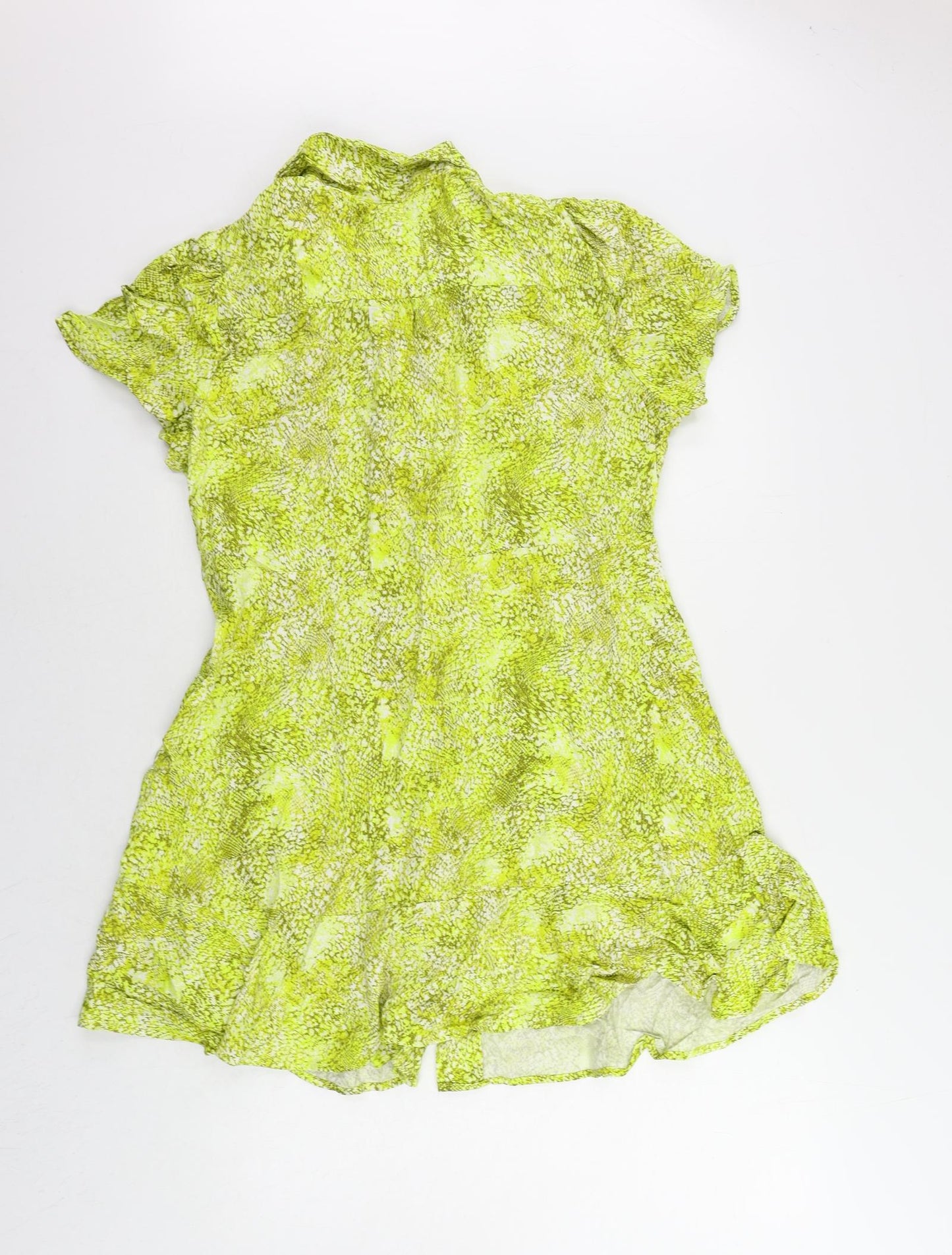 Marks and Spencer Womens Yellow Animal Print Viscose Shirt Dress Size 16 Collared Button