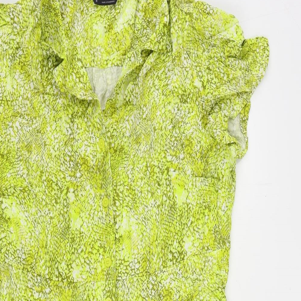 Marks and Spencer Womens Yellow Animal Print Viscose Shirt Dress Size 16 Collared Button