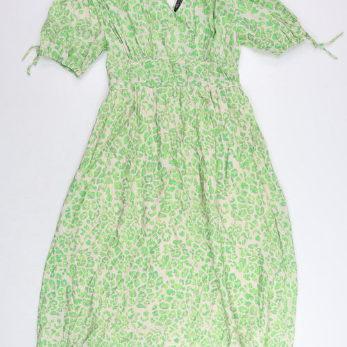 Marks and Spencer Womens Green Animal Print Viscose Maxi Size 10 V-Neck Pullover