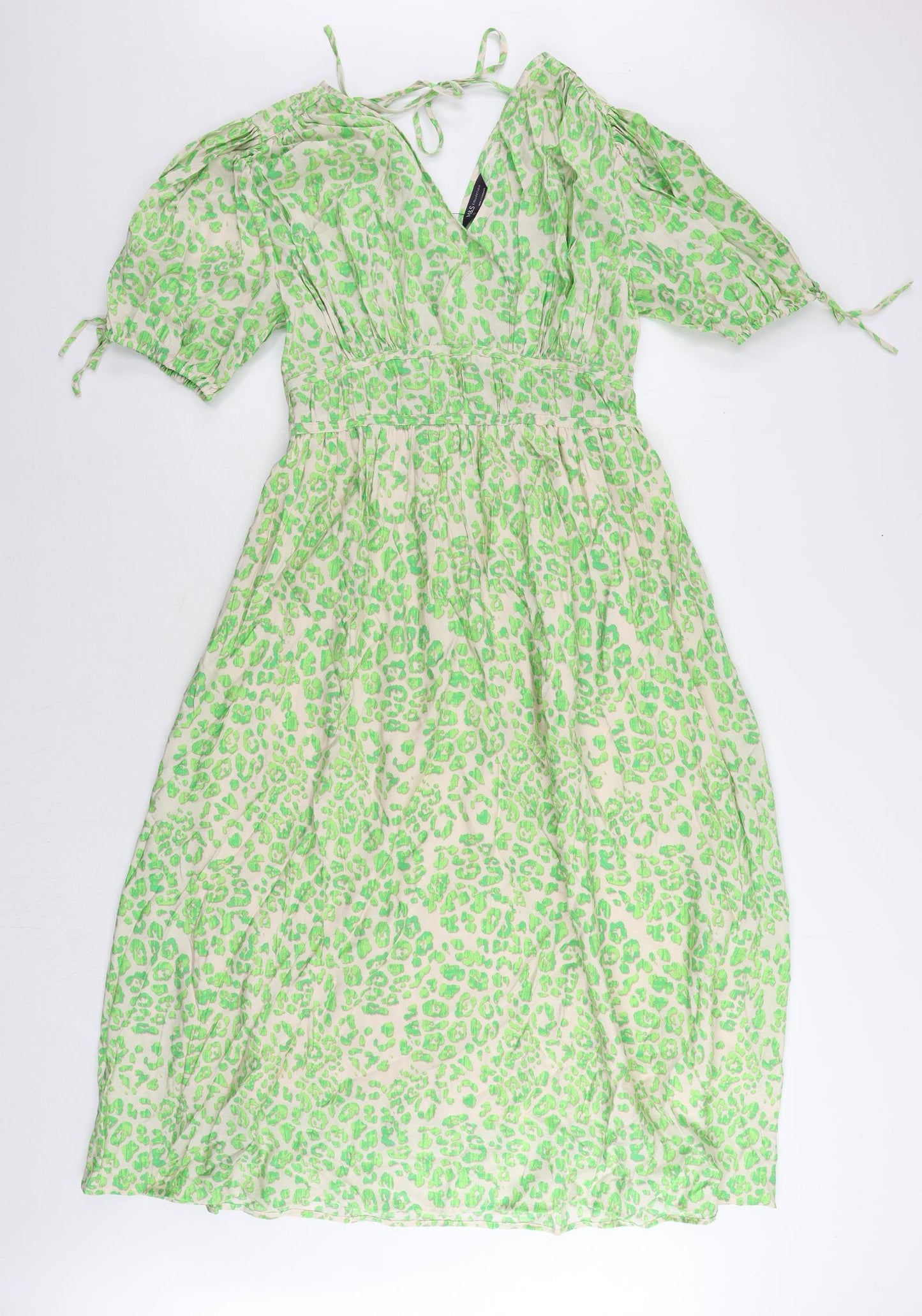Marks and Spencer Womens Green Animal Print Viscose Maxi Size 10 V-Neck Pullover