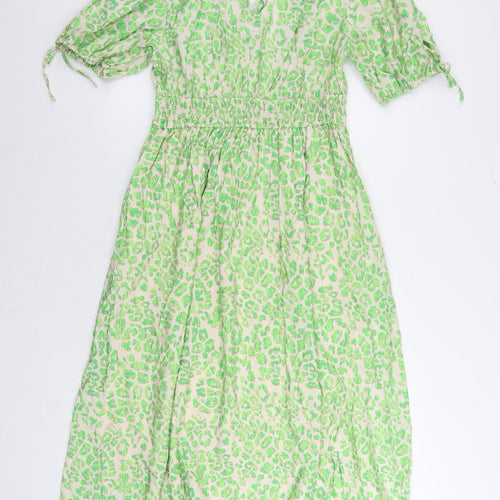 Marks and Spencer Womens Green Animal Print Viscose Maxi Size 10 V-Neck Pullover