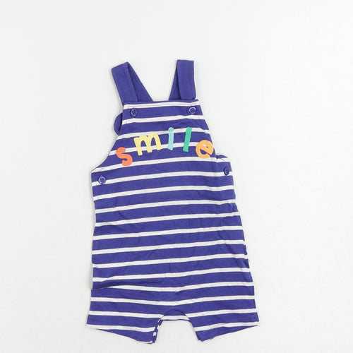 Marks and Spencer Baby Blue Striped Cotton Romper One-Piece Size 3-6 Months Snap - Smile