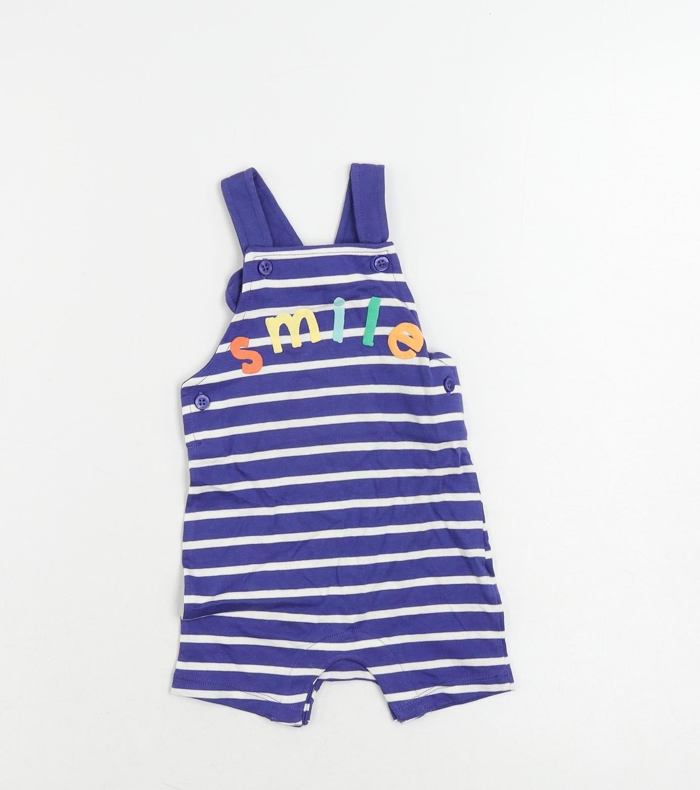 Marks and Spencer Baby Blue Striped Cotton Romper One-Piece Size 3-6 Months Snap - Smile