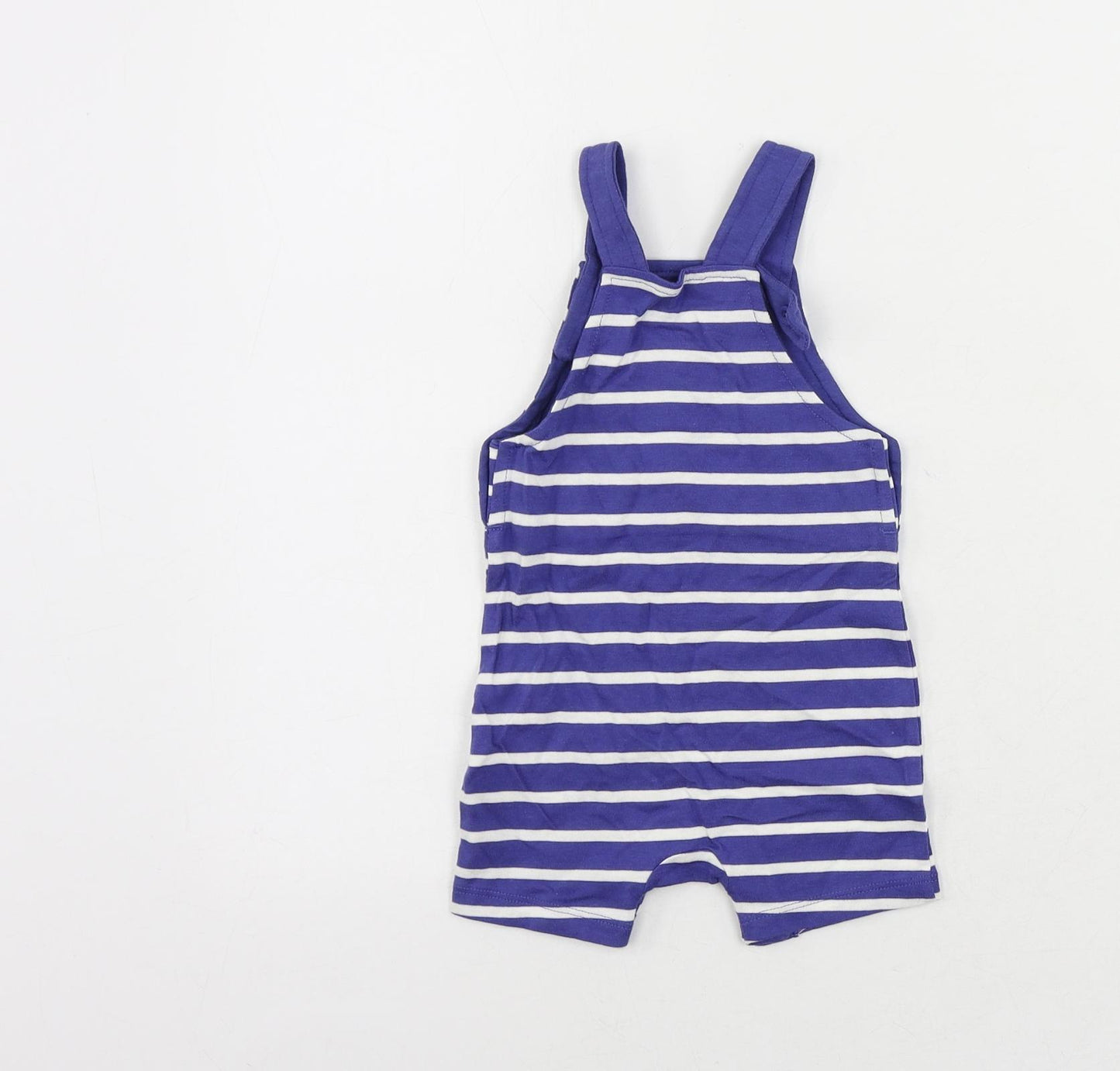 Marks and Spencer Baby Blue Striped Cotton Romper One-Piece Size 3-6 Months Snap - Smile