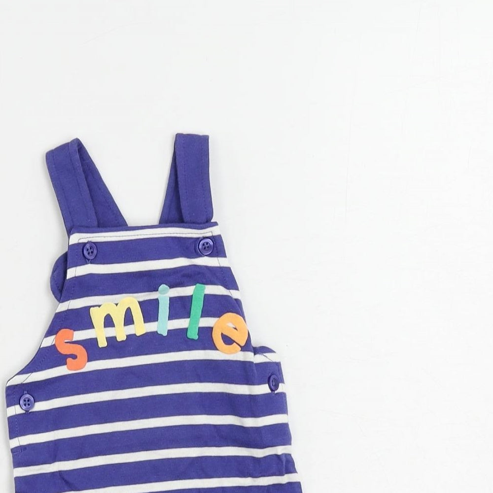Marks and Spencer Baby Blue Striped Cotton Romper One-Piece Size 3-6 Months Snap - Smile