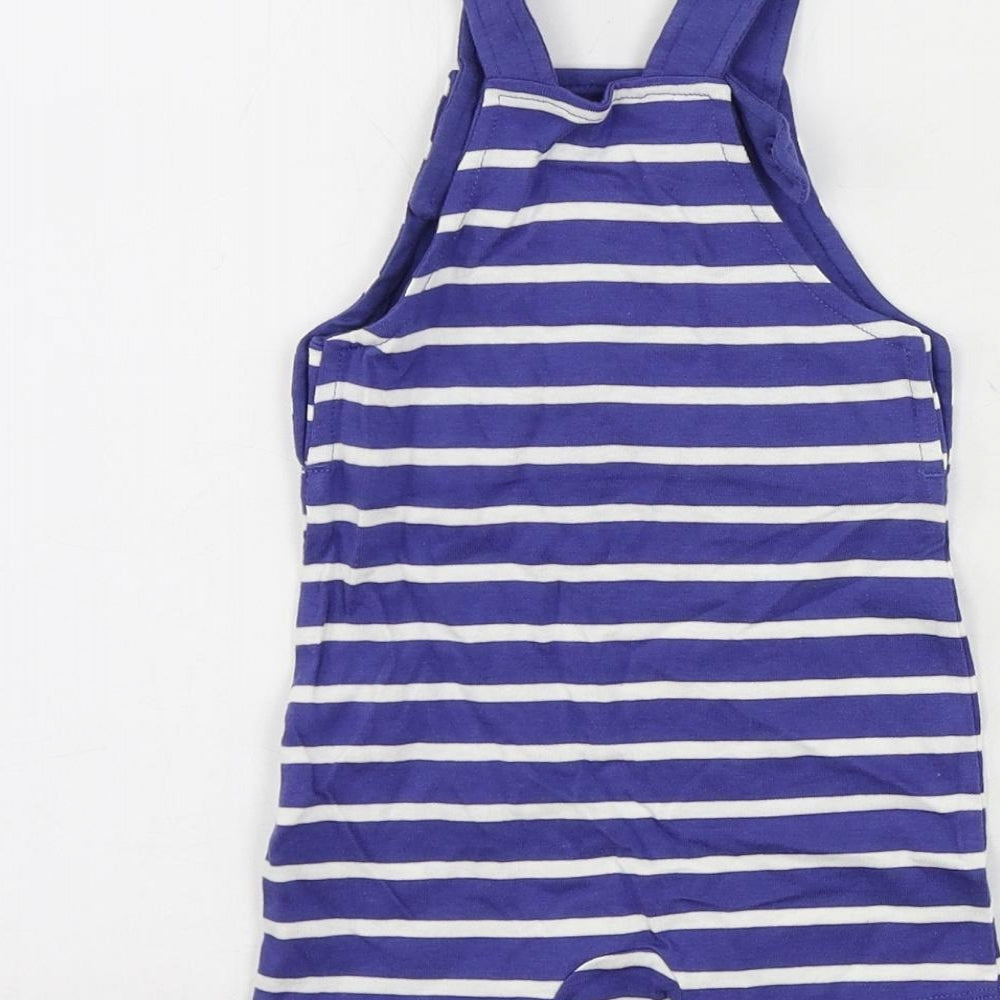 Marks and Spencer Baby Blue Striped Cotton Romper One-Piece Size 3-6 Months Snap - Smile