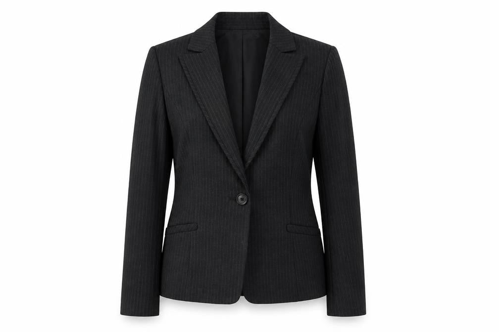 Front view of G2000 women’s grey striped jacket blazer, size XS, button