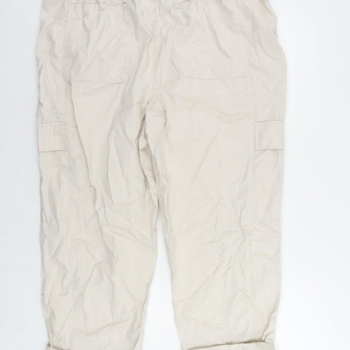 Marks and Spencer Womens Beige Cotton Cargo Trousers Size 20 L24 in Regular - Elastic Waist