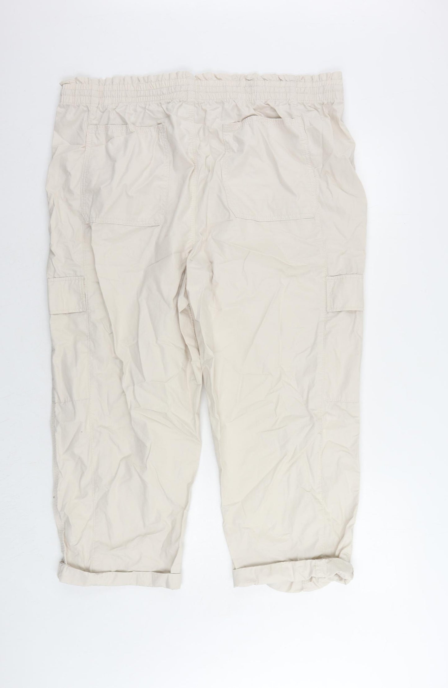 Marks and Spencer Womens Beige Cotton Cargo Trousers Size 20 L24 in Regular - Elastic Waist