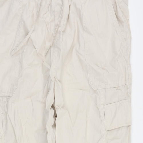 Marks and Spencer Womens Beige Cotton Cargo Trousers Size 20 L24 in Regular - Elastic Waist