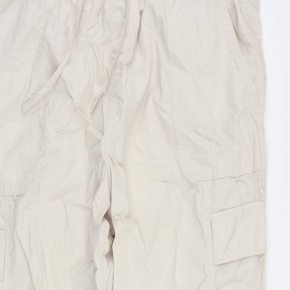 Marks and Spencer Womens Beige Cotton Cargo Trousers Size 20 L24 in Regular - Elastic Waist