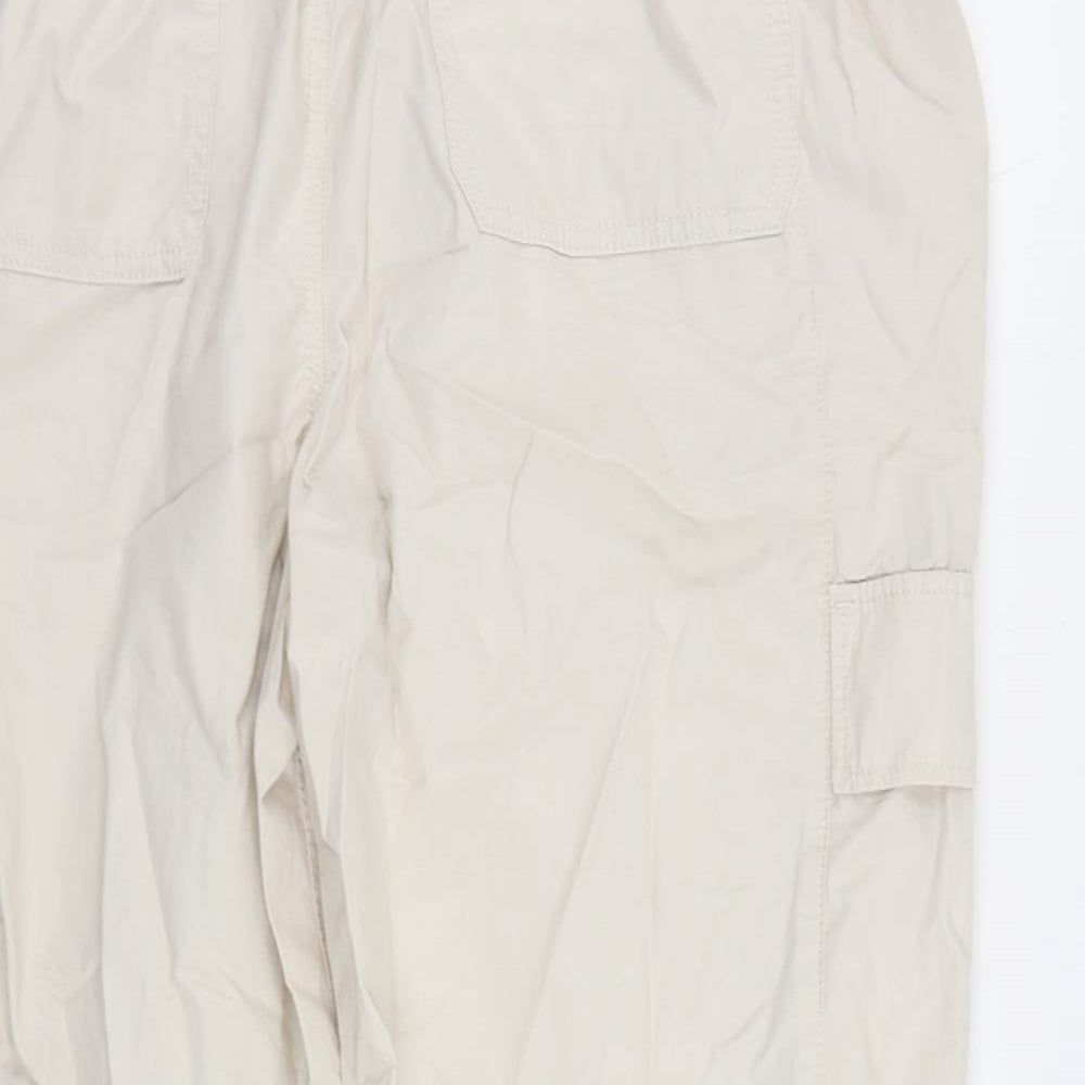 Marks and Spencer Womens Beige Cotton Cargo Trousers Size 20 L24 in Regular - Elastic Waist
