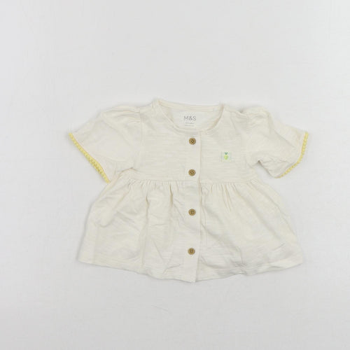 Marks and Spencer Baby Ivory Cotton Basic Button-Up Size 0-3 Months Round Neck Button