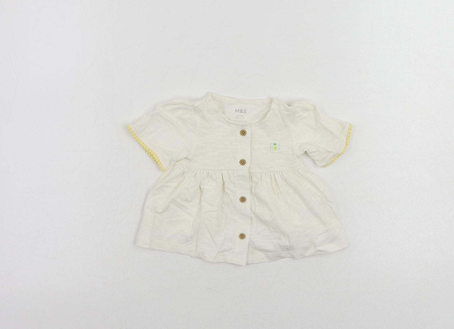 Marks and Spencer Baby Ivory Cotton Basic Button-Up Size 0-3 Months Round Neck Button