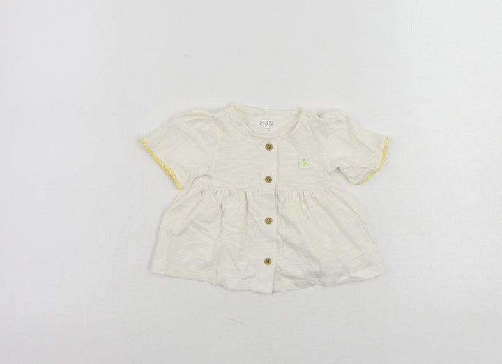 Marks and Spencer Baby Ivory Cotton Basic Button-Up Size 0-3 Months Round Neck Button