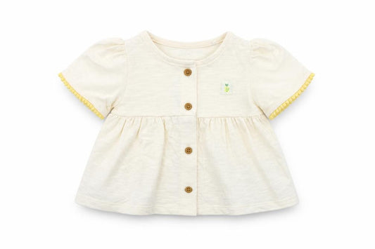 Front view of Marks & Spencer Baby Ivory Cotton Basic Button-Up, size 0-3, Months Round Neck Button