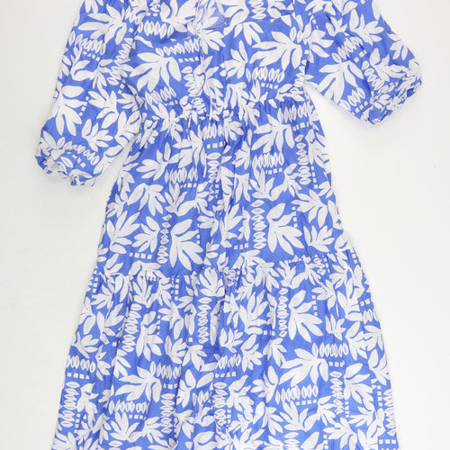 Marks and Spencer Womens Blue Geometric Cotton Maxi Size 10 Round Neck Tie