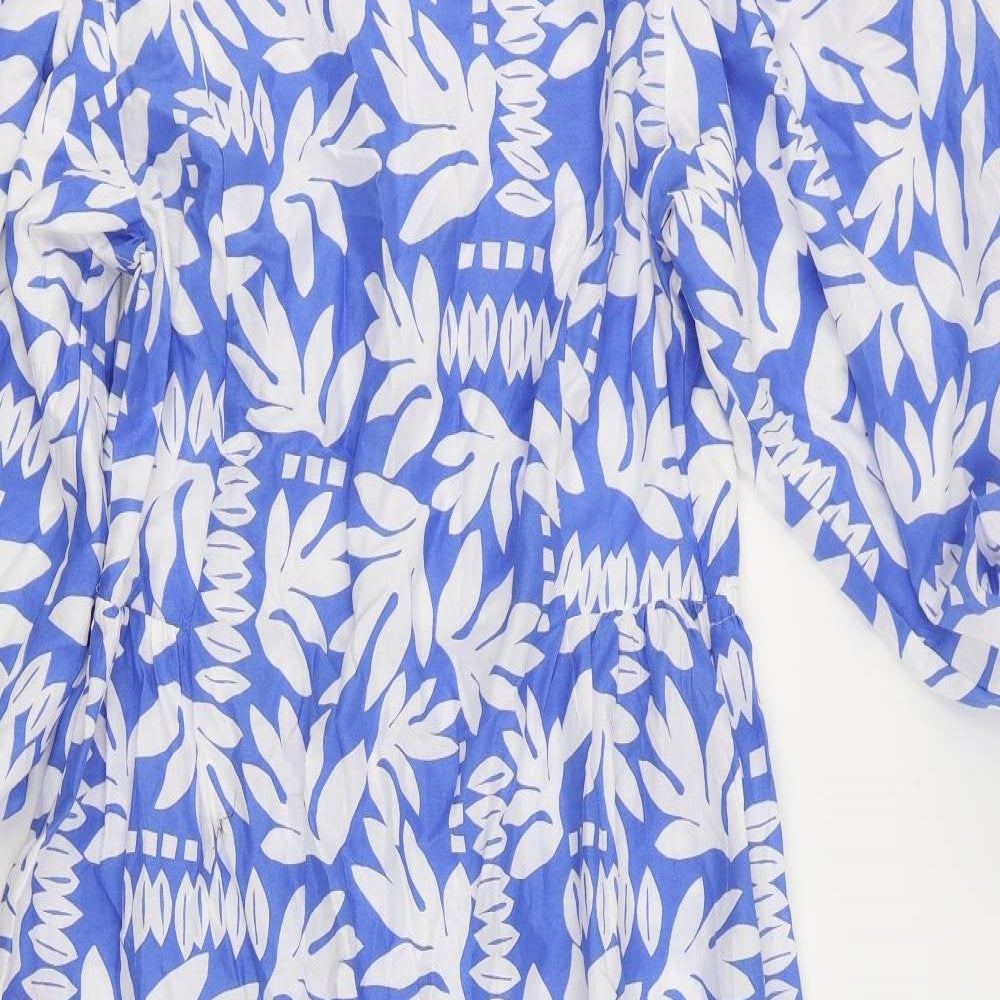 Marks and Spencer Womens Blue Geometric Cotton Maxi Size 10 Round Neck Tie