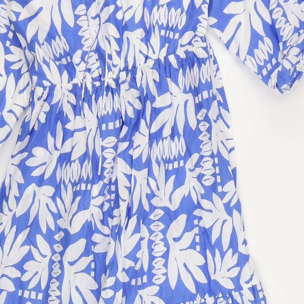 Marks and Spencer Womens Blue Geometric Cotton Maxi Size 10 Round Neck Tie