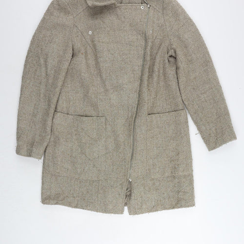 Marks and Spencer Womens Beige Biker Coat Size 14 Zip