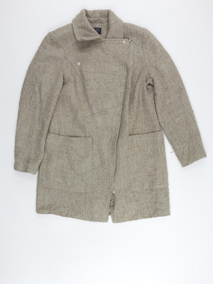 Marks and Spencer Womens Beige Biker Coat Size 14 Zip