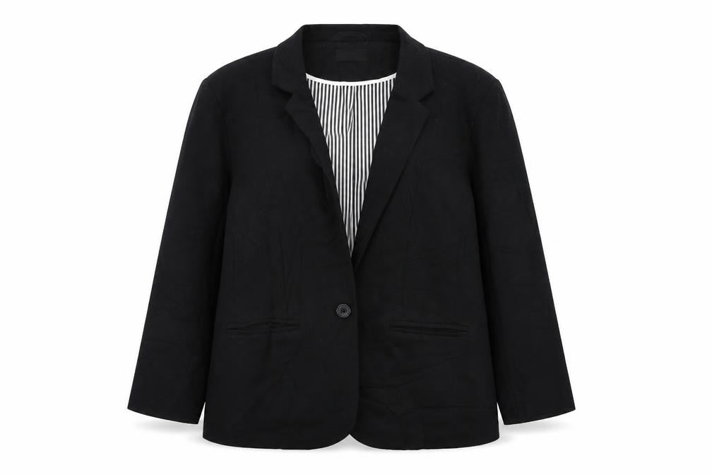 Front view of Klass women’s black jacket blazer, size UK 16, button