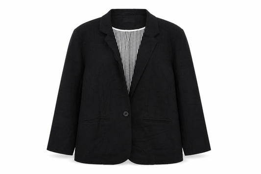 Front view of Klass women’s black jacket blazer, size UK 16, button