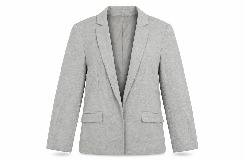 Front view of New Look women’s grey jacket blazer, size UK 6, - open