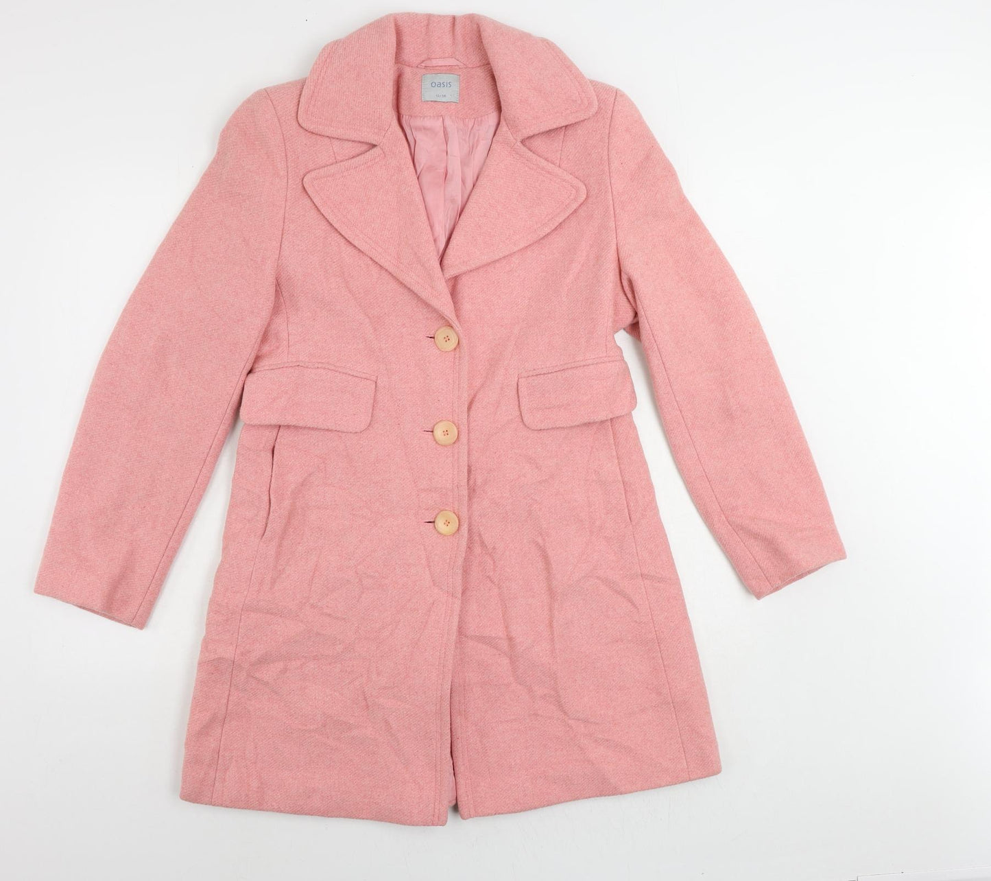 Oasis Womens Pink Pea Coat Coat Size 12 Button
