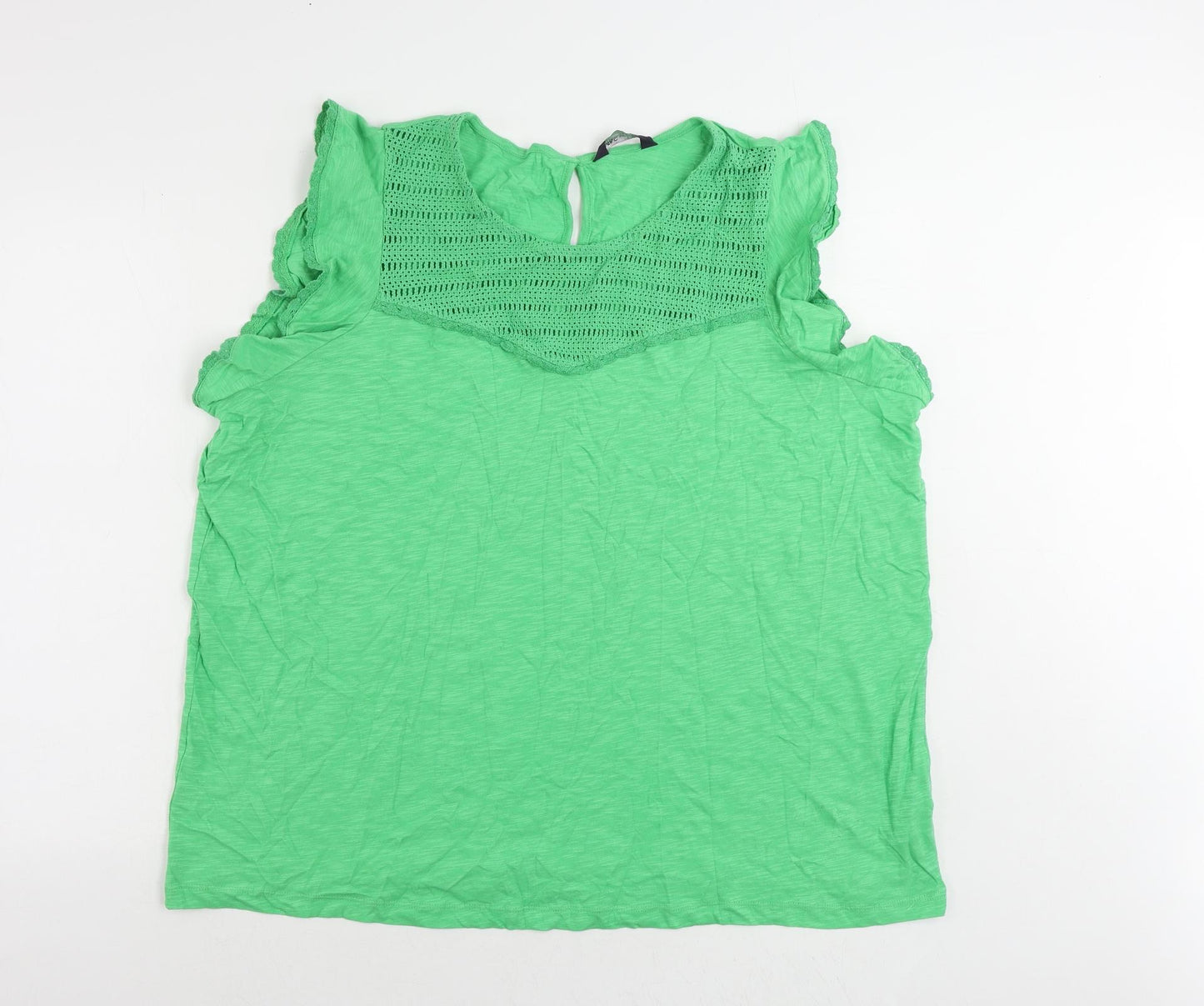 Marks and Spencer Womens Green Cotton Basic Blouse Size 24 Round Neck - Ruffle