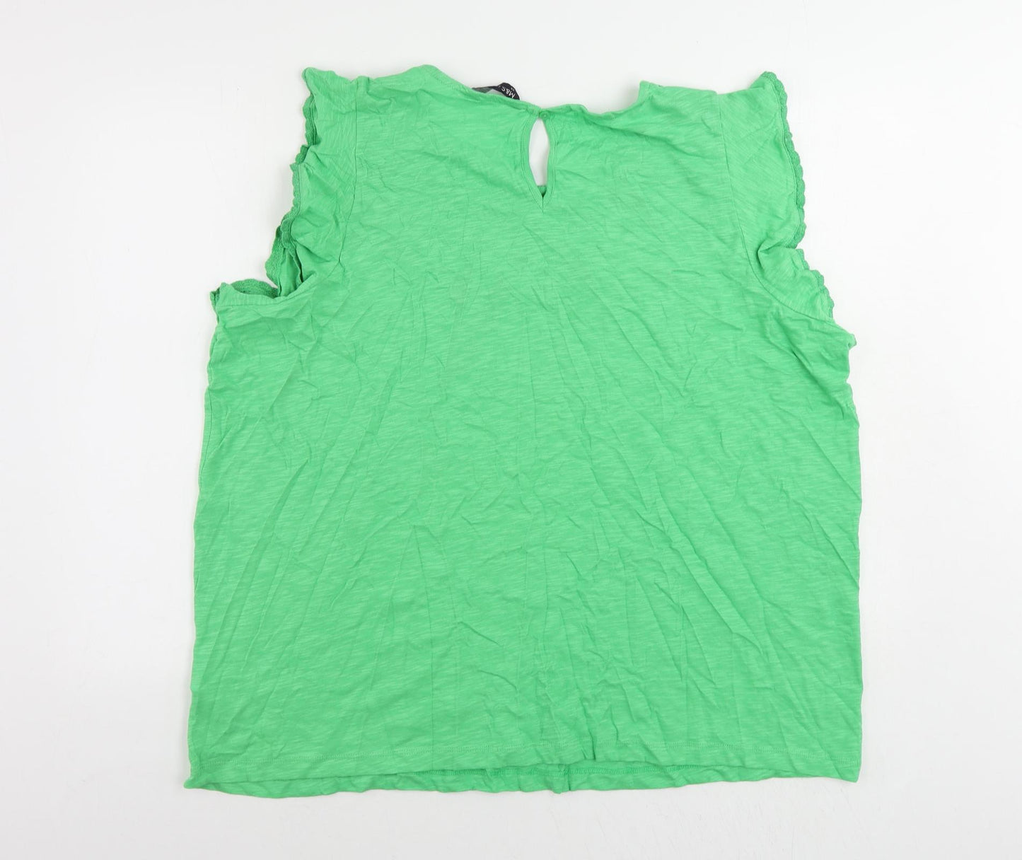 Marks and Spencer Womens Green Cotton Basic Blouse Size 24 Round Neck - Ruffle