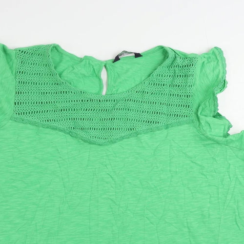 Marks and Spencer Womens Green Cotton Basic Blouse Size 24 Round Neck - Ruffle