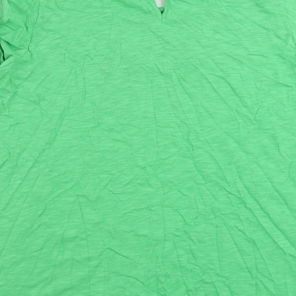 Marks and Spencer Womens Green Cotton Basic Blouse Size 24 Round Neck - Ruffle