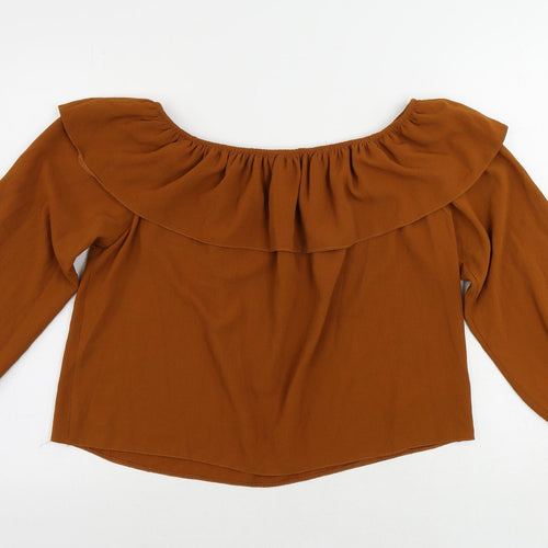 New Look Womens Brown Polyester Basic Blouse Size 16 Off the Shoulder - Ruffle