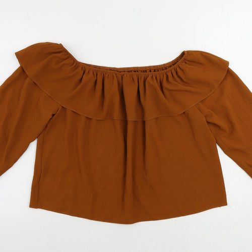 New Look Womens Brown Polyester Basic Blouse Size 16 Off the Shoulder - Ruffle
