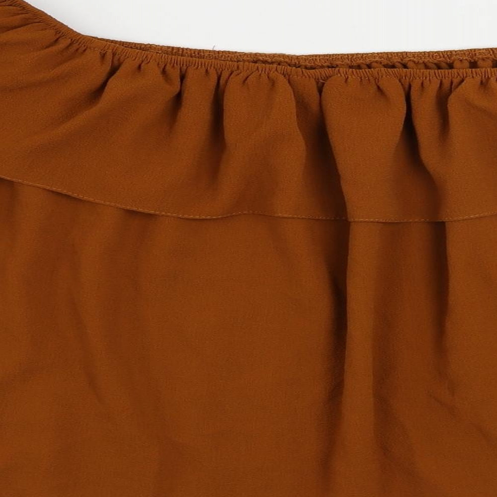 New Look Womens Brown Polyester Basic Blouse Size 16 Off the Shoulder - Ruffle