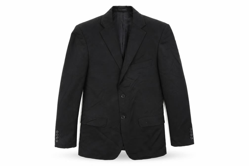 Front view of Burton men’s black polyester jacket suit jacket, size 36, regular